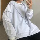 Contrast Stitching Long-sleeve Loose-fit Top