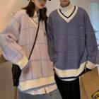 Couple Matching V-neck Check Sweater