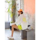Plus Size Set: Letter-printed Stitched T-shirt + Roll-up Sweatshorts