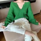 V-neck Cable-knit Loose-fit Sweater