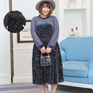 Star Print A-line Velvet Dress