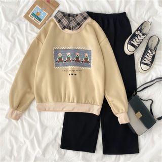 Set: Bear Print Collared Sweatshirt + Pants