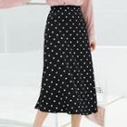 Dotted Midi A-line Skirt White Dot - Black - One Size