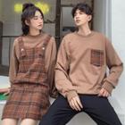 Couple Matching Plaid Pocketed Pullover / Plain Pullover / Plaid Jumper Dress / Set