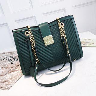 V Pattern Lock Accent Shoulder Bag