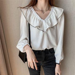 Ruffle Trim Henley Blouse