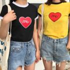 Contrast Trim Heart Print T-shirt