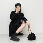 Set: Long-sleeve Mini A-line Corduroy Dress + Belt Bag