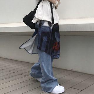 Printed Asymmetrical Slit Skirt As Shown In Figure - One Size