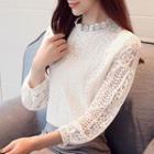3/4-sleeve Mock-neck Lace Top