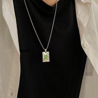 Mahjong Glaze Pendant Alloy Necklace Silver - One Size