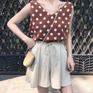 Polka Dot Chiffon Tank Top / Drawstring Waist Culottes