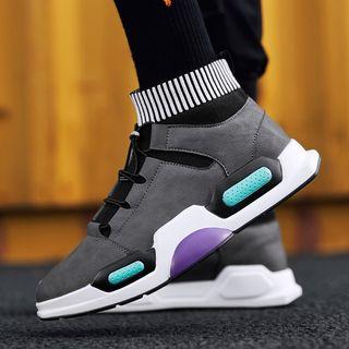 Lace Up Knit High-top Sneakers