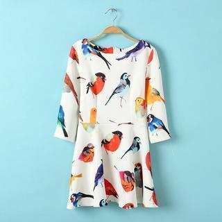 Bird-print Skater Dress