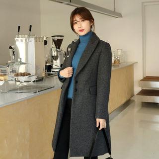 Peaked-lapel Wool Blend Coat With Brooch