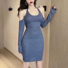 Cold-shoulder Long-sleeve Skinny Mini Knit Dress