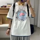 Couple Matching Mock Two Piece Dolphin Printed Short-sleeve T-shirt