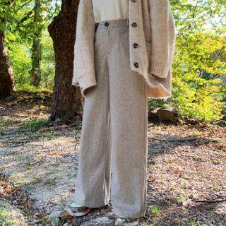 Band-waist Herringbone Wide-leg Pants