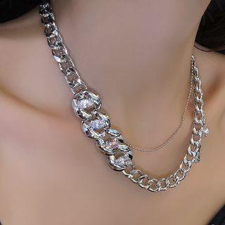 Rhinestone Chunky Chain Alloy Choker Silver - One Size