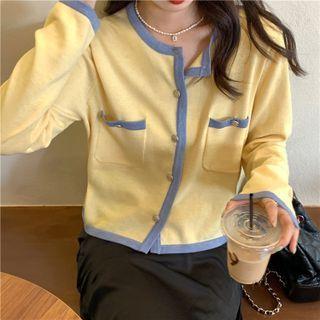 Contrast-trim Long-sleeve Cardigan