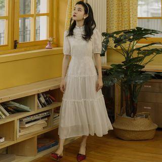 Short-sleeve Chiffon A-line Midi Qipao Dress