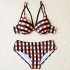 Set Of 4: Plaid Cover-up + Swim Shorts + Bikini Top