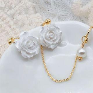 Asymmetrical Faux Pearl Flower Stud Earring / Clip-on Earring