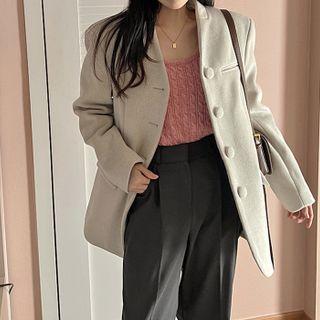 Lapelless 4-button Thick Blazer
