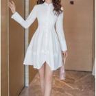 Long-sleeve Plain Chiffon Mini Dress