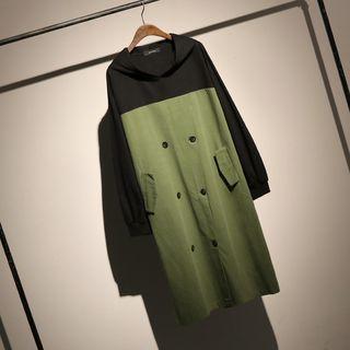 Color Panel Long-sleeve Midi Dress