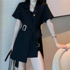 Asymmetric Lapel Mini Dress Black - One Size