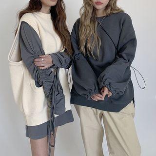 Cutout Knit Vest / Drawstring Long-sleeve T-shirt / Crew-neck Pullover