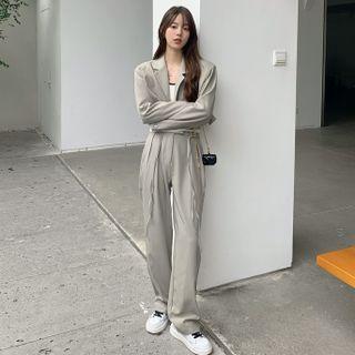 Single-button Cropped Blazer / Wide-leg Pants