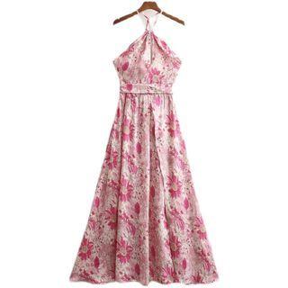 Halter Floral Maxi A-line Dress