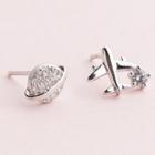 925 Sterling Silver Rhinestone Stud Earring 1 Pair - S925 Silver - Silver - One Size