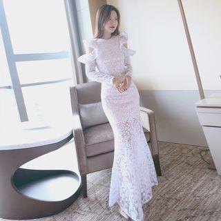 Ruffled Lace Mermaid Evening Gown