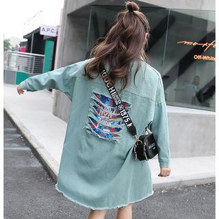 Printed Buttoned Denim Coat