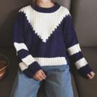 Ribbed Chevron Long-sleeve Knit Sweater