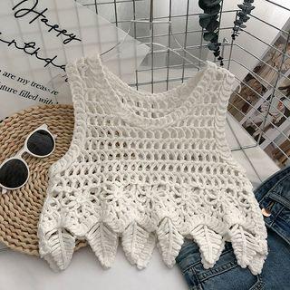 Asymmetrical Pointelle-knit Top White - One Size