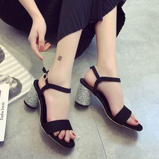 Sequined Chunky Heel Sandals