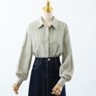 Striped Button-up Oversize Shirt / High-waist Plain A-line Skirt