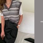 V-neck Chevron Knit Vest Gray - One Size