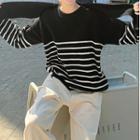 Striped Sweater With Knit Shawl