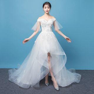 Off Shoulder High Low A-line Wedding Gown