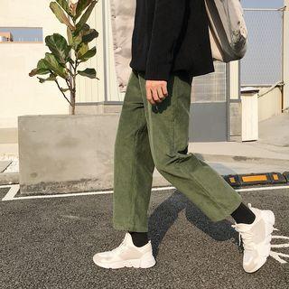 Corduroy Drawstring Straight Cut Pants