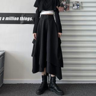 Irregular Layered Midi A-line Skirt Black - One Size