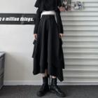 Irregular Layered Midi A-line Skirt Black - One Size