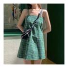 Plaid Sleeveless Dress Green - One Size