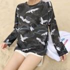 Long-sleeve Crane Print T-shirt