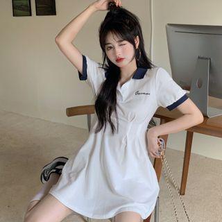 Short-sleeve Contrast Trim Lettering Polo Dress